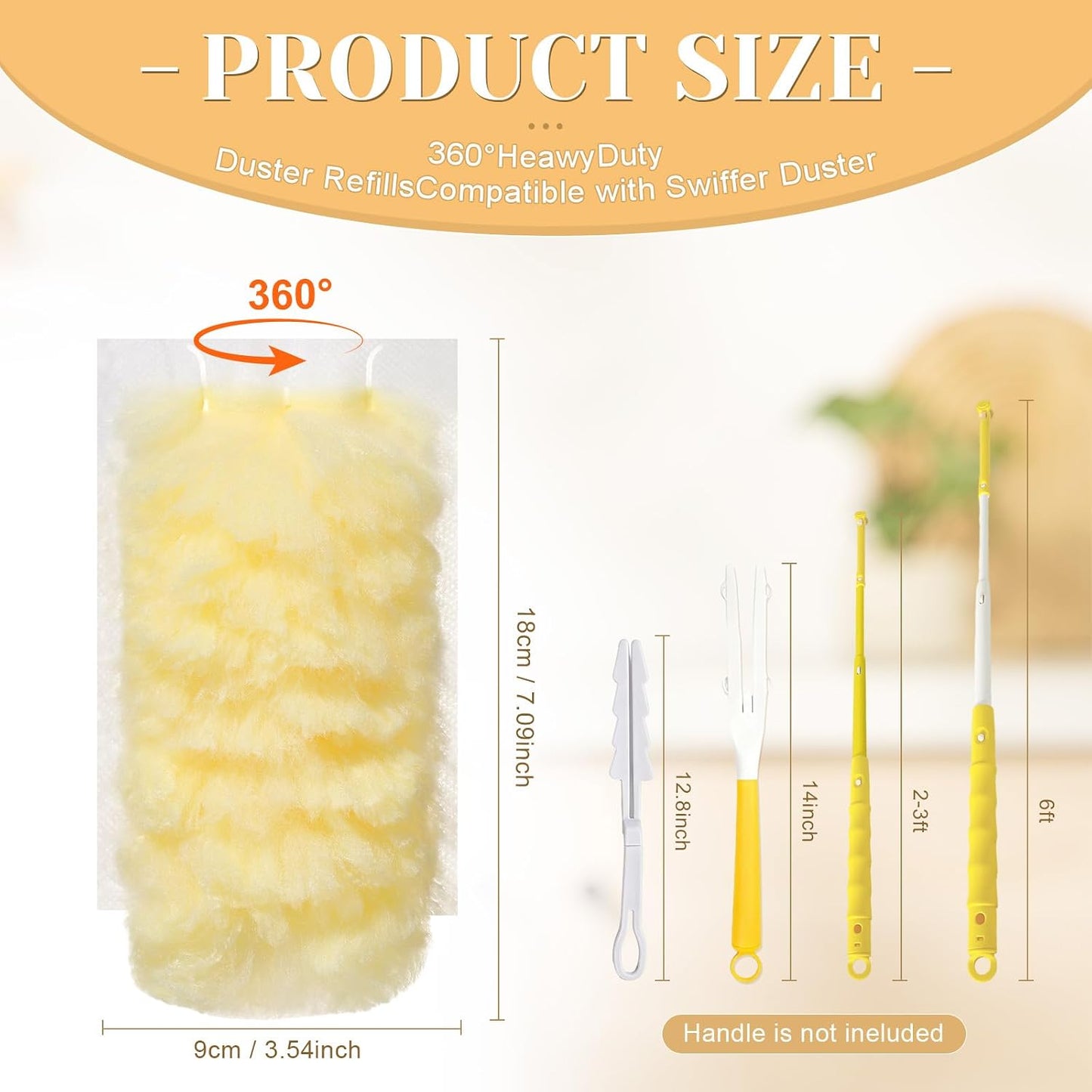 Domensi 200 Count 360° Heavy Duty Duster Refills Bulk Multisurface Larger Size Dusters with Microfiber Disposable Dusters for Cleaning Blinds Ceiling Fans Furniture Electronics (Yellow)