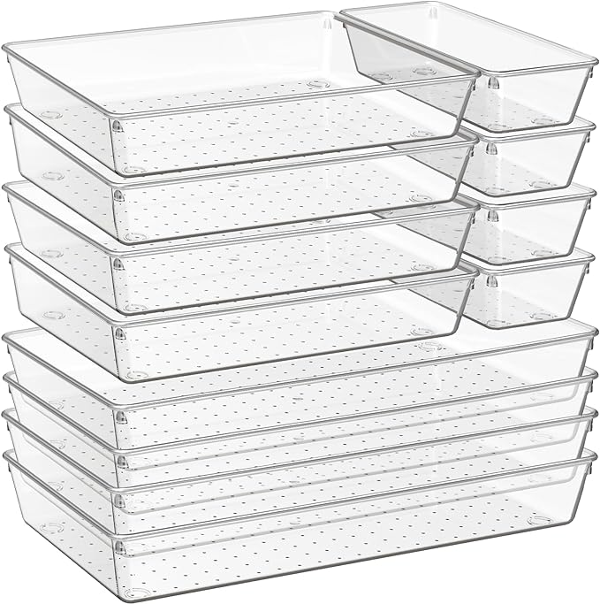 Criusia 12 Pack Large Clear Plastic Drawer Organizer Trays | MULTI-USE Acrylic by Criusia