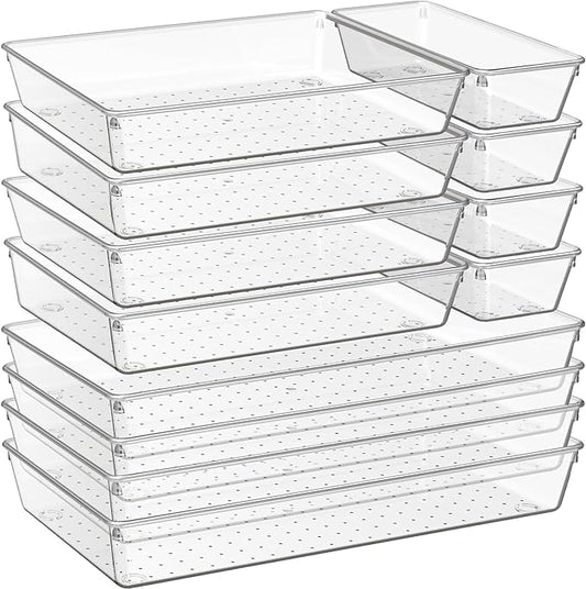 Criusia 12 Pack Large Clear Plastic Drawer Organizer Trays | MULTI-USE Acrylic by Criusia