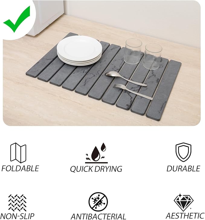 Stone Drying Mat for Kitchen Counter 24"×16", Large Dish Drying Mat - Image 5