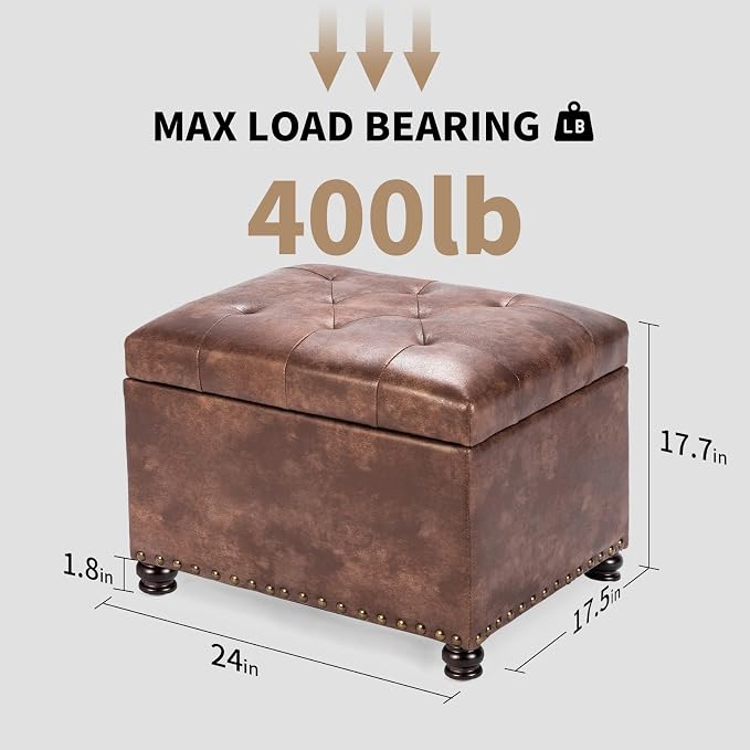 Joveco Leather Storage Ottoman, Foot Rest Stool - Image 3