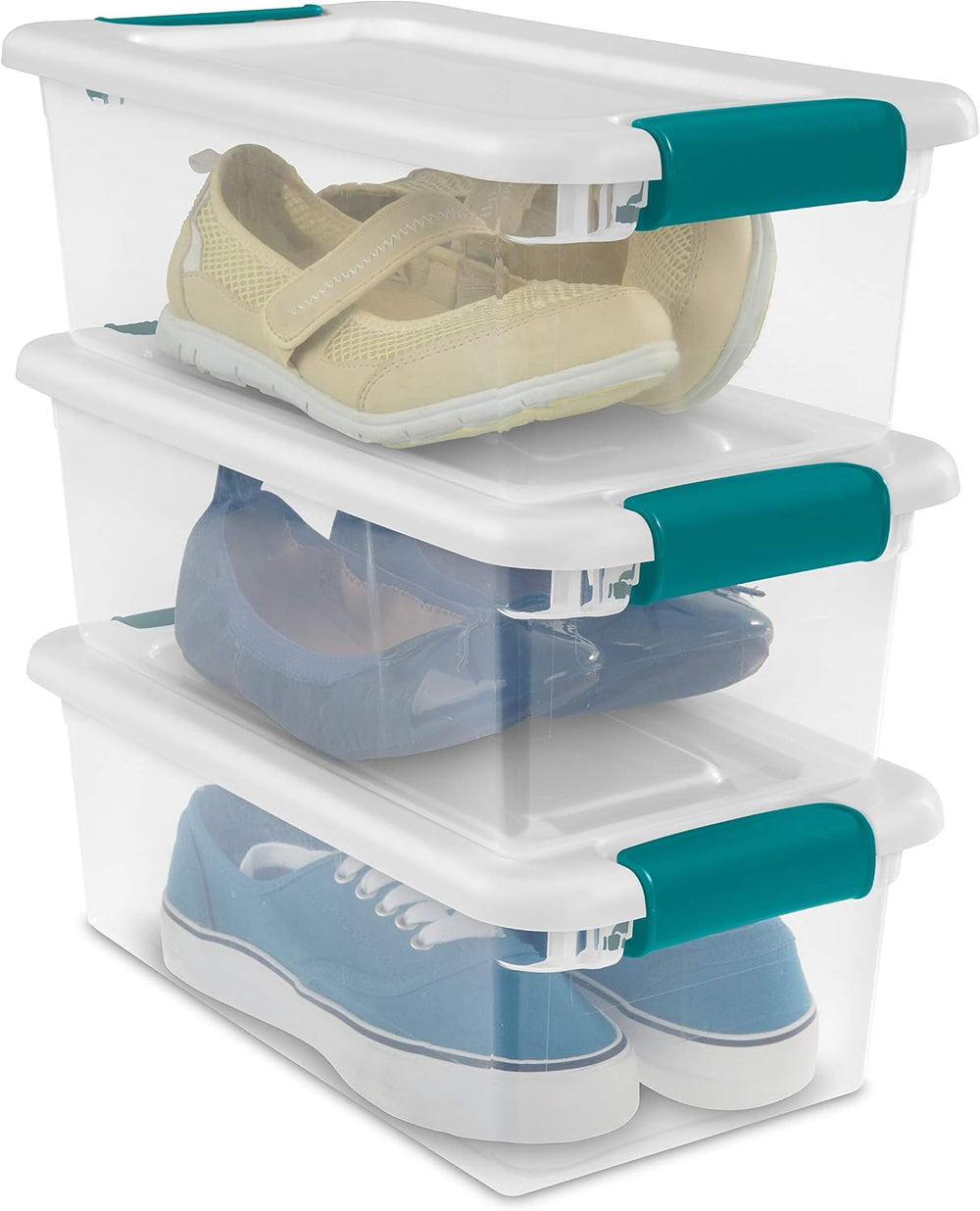 Sterilite 6 Quart Latching Box, Small Clear Plastic Storage, White, 12 Pack