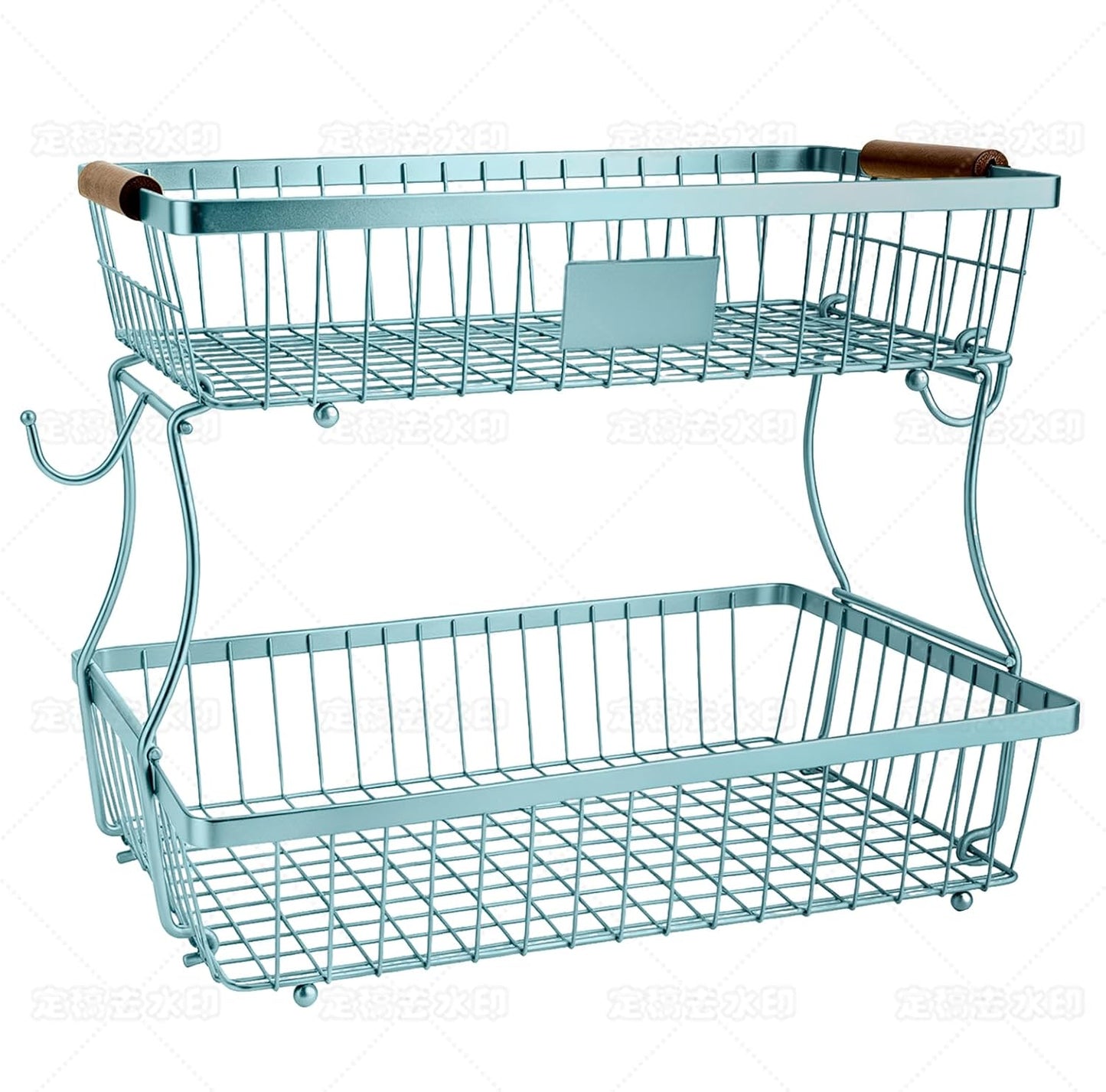 2-Tier Stackable Wire Basket with 2 Banana Hooks, Pantry Organizer for Kitchen Countertops, Cabinets & Under-Sink Spaces; Ideal for Storing Snacks, Fruits, Veggies, Onions, Potatoes, & More,Blue