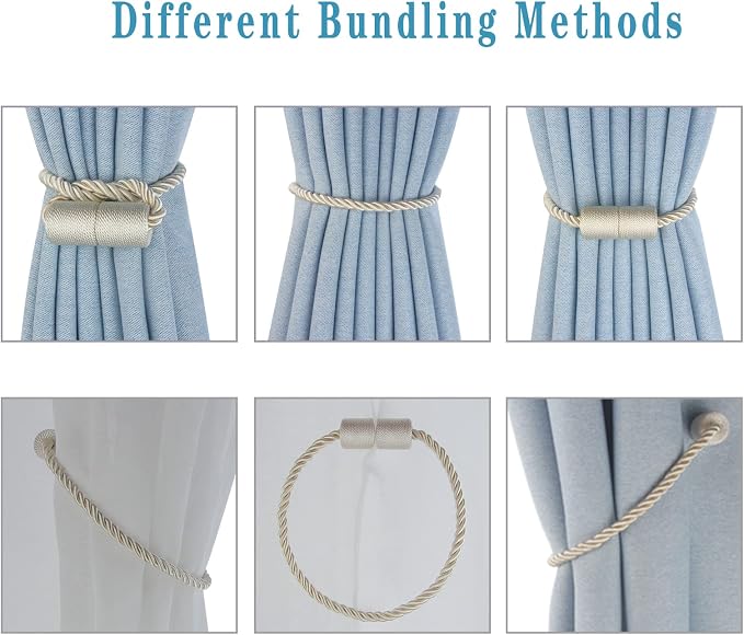 Magnetic Curtain Tiebacks 6 Pack Beige Curtain Rope Tieback Curtain Holders - Image 4