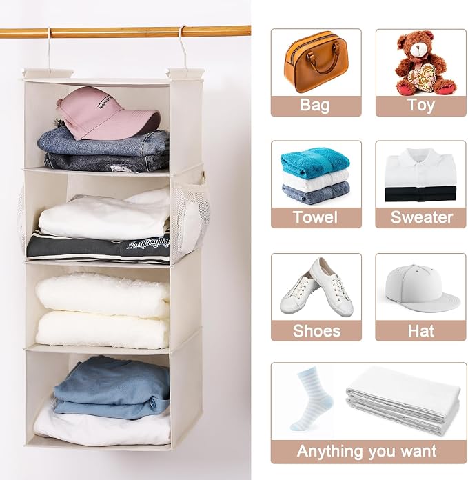 MAX Houser 4 Tier Shelf Hanging Closet Organizer, Closet Hanging Shelf - Image 7