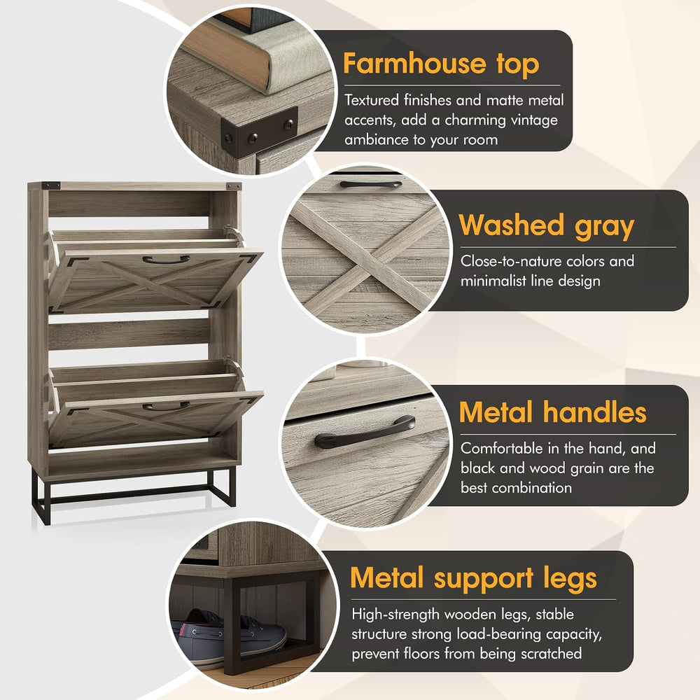 Maupvit 24" W Farmhouse Shoe Cabinet Storage for Entryway, Freestanding ...