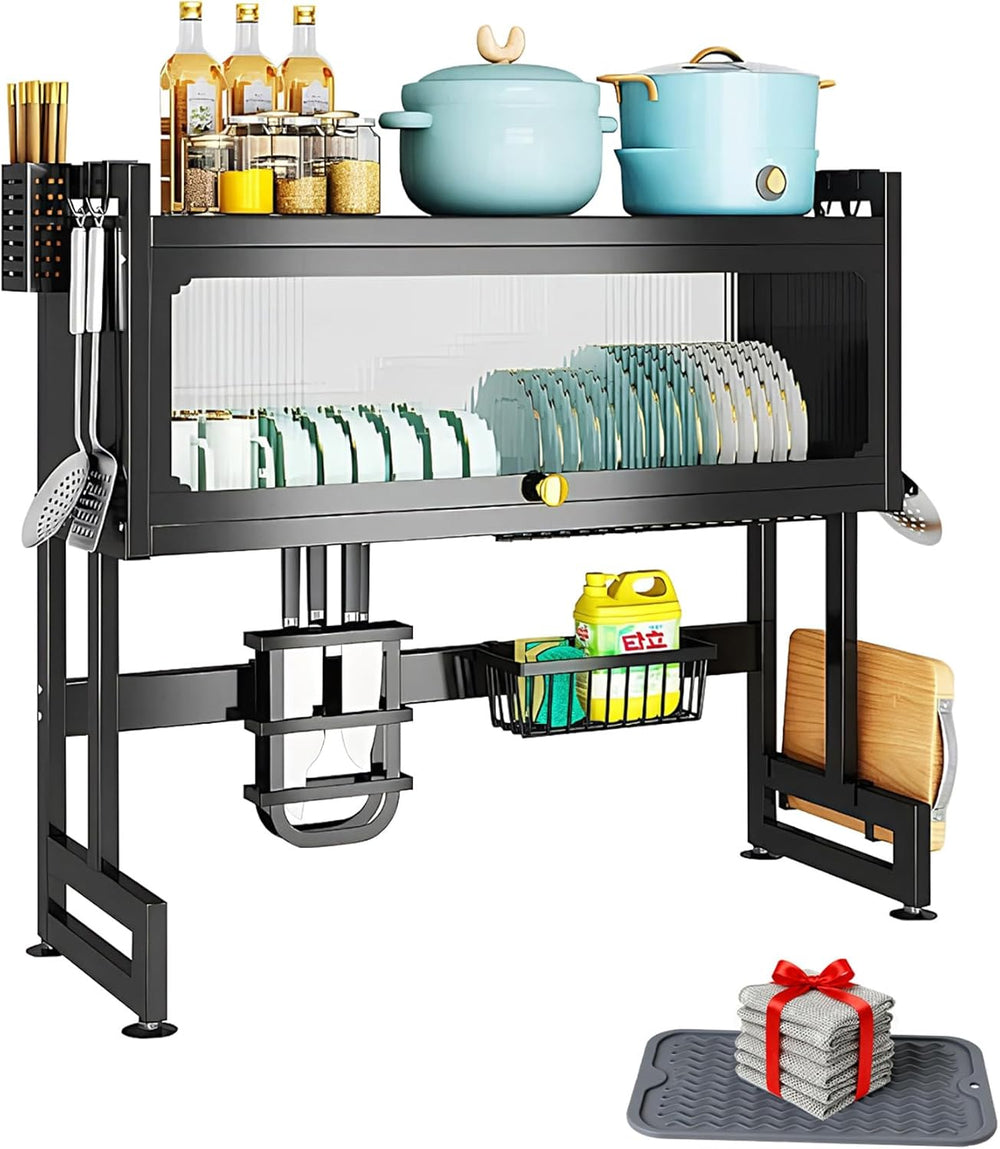 Over the Sink Dish Drying Rack with Cover 2 - Tier Large Dish Drainer Racks f...