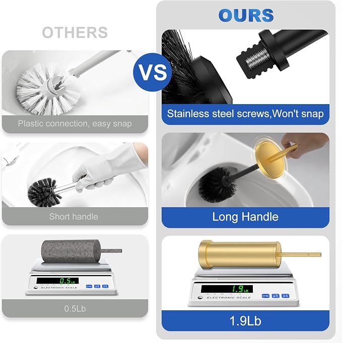 Toilet Brush and Holder Set: 304 Stainless Steel Brushed Gold Toilet Bowl Brush - Image 6