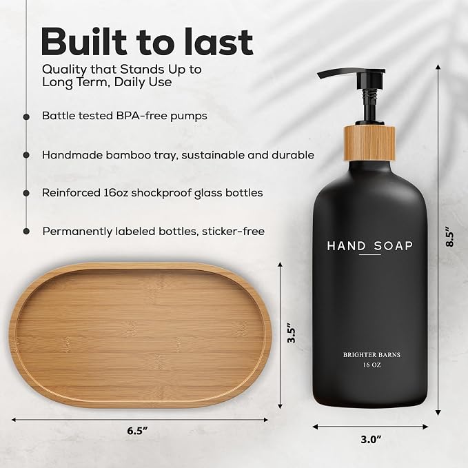 Black Glass Soap and Lotion Dispenser Set - Image 3