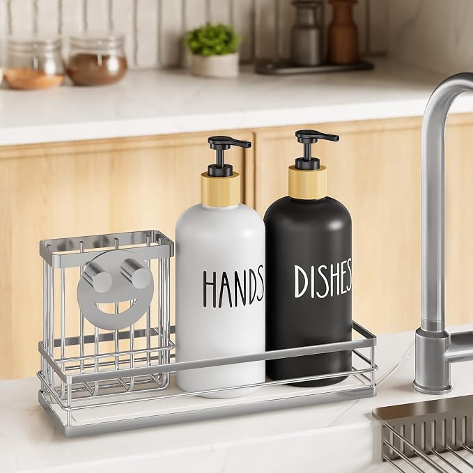 Moforoco Kitchen Dish Soap Dispenser Set, 16OZ Glass Bottle, Hand and Dish Soap - Image 7