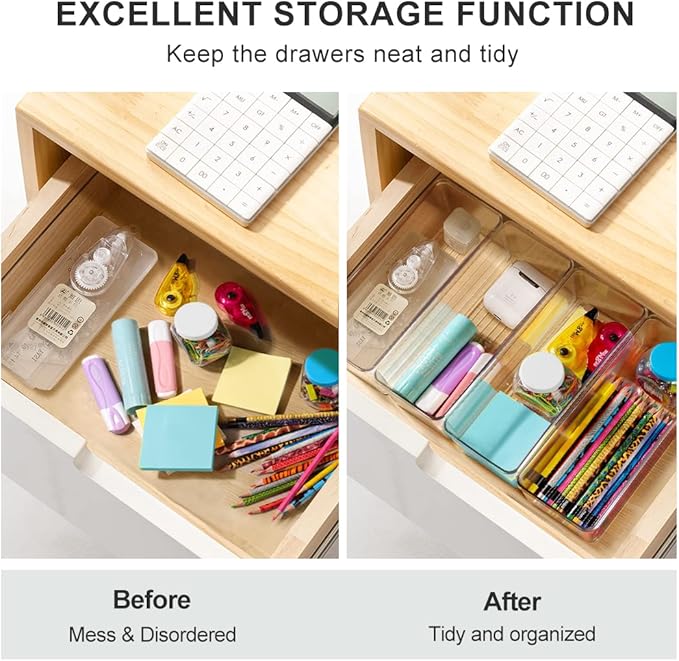 Hudgan 8 Pack Clear Plastic Drawer Organizers Set, Stackable Deep Drawer - Image 4
