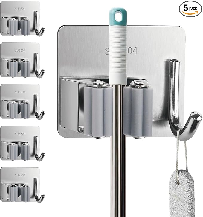 5 Pack Mop and Broom Holder Wall Mount, Mop Broom Organizer by ZoiNavyer
