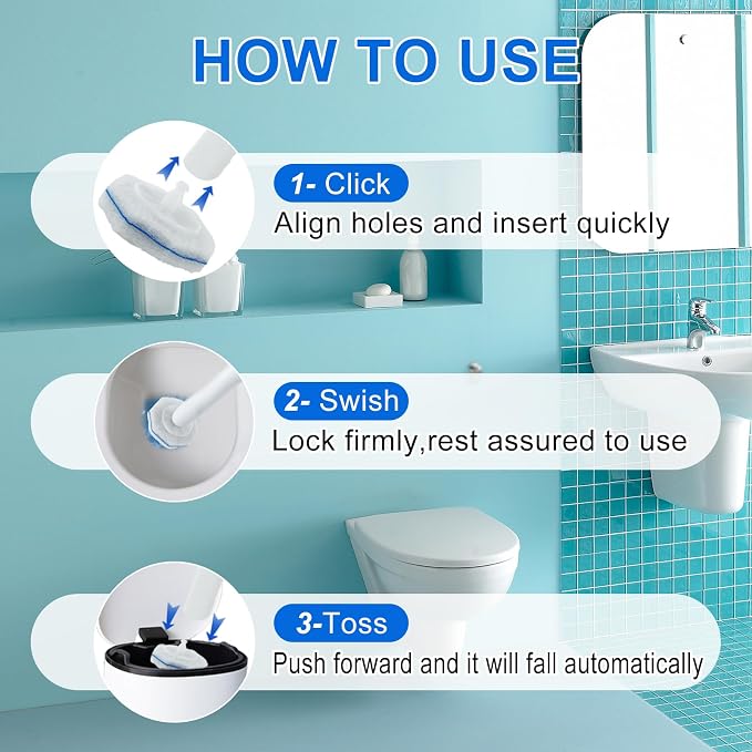 60pcs Disposable Toilet Wand Refills, Replacement Brush Heads Compatible - Image 3