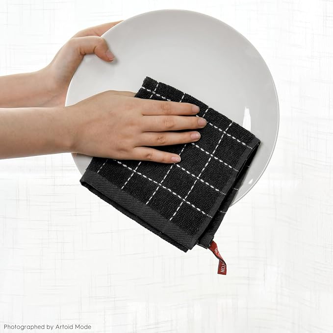 Artoid Mode Checkered Designed Cotton Black Terry Kitchen Dish Cloths, 12x12 - Image 6