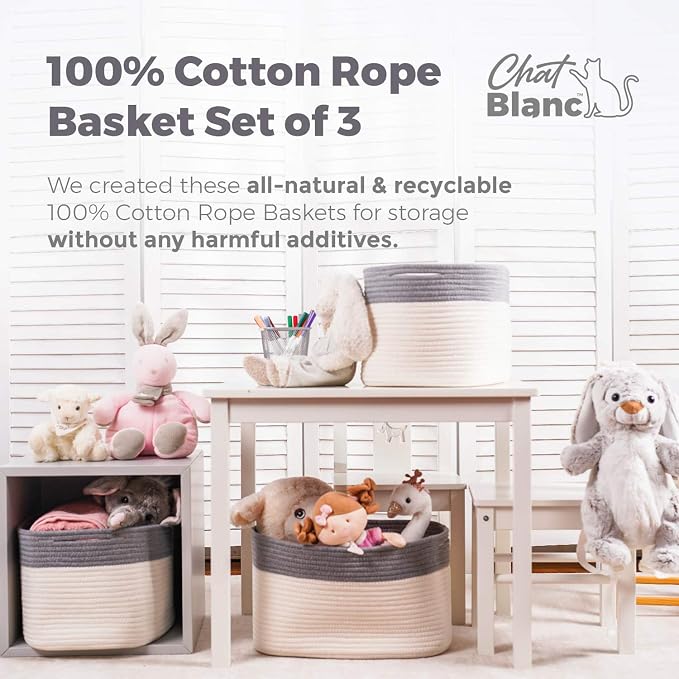 CHAT BLANC Cotton Rope Baskets for Organizing | Storage Baskets for Shelves | - Image 4