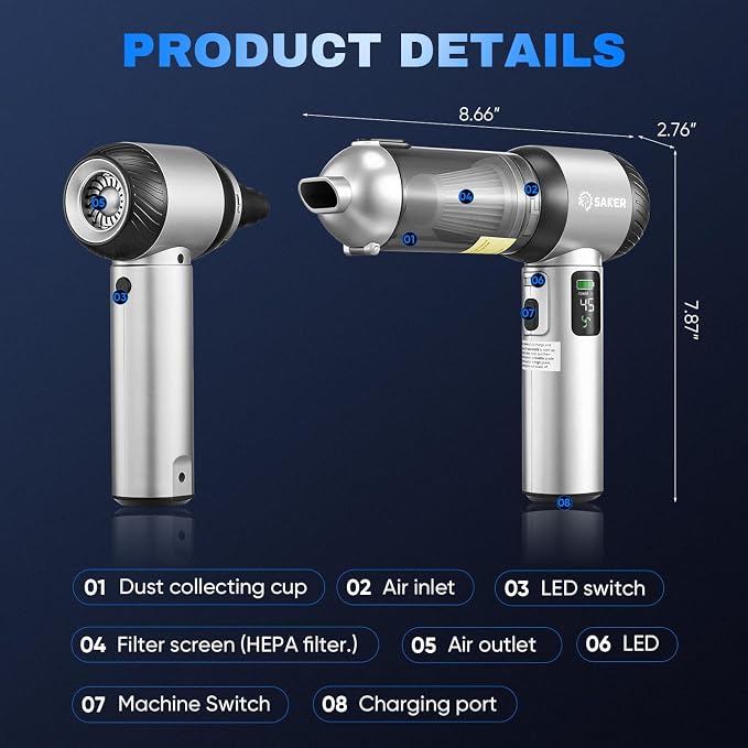 Saker Car Vacuum Portable Cordless 20000Pa Suction Power 4 in 1 Handheld - Image 9