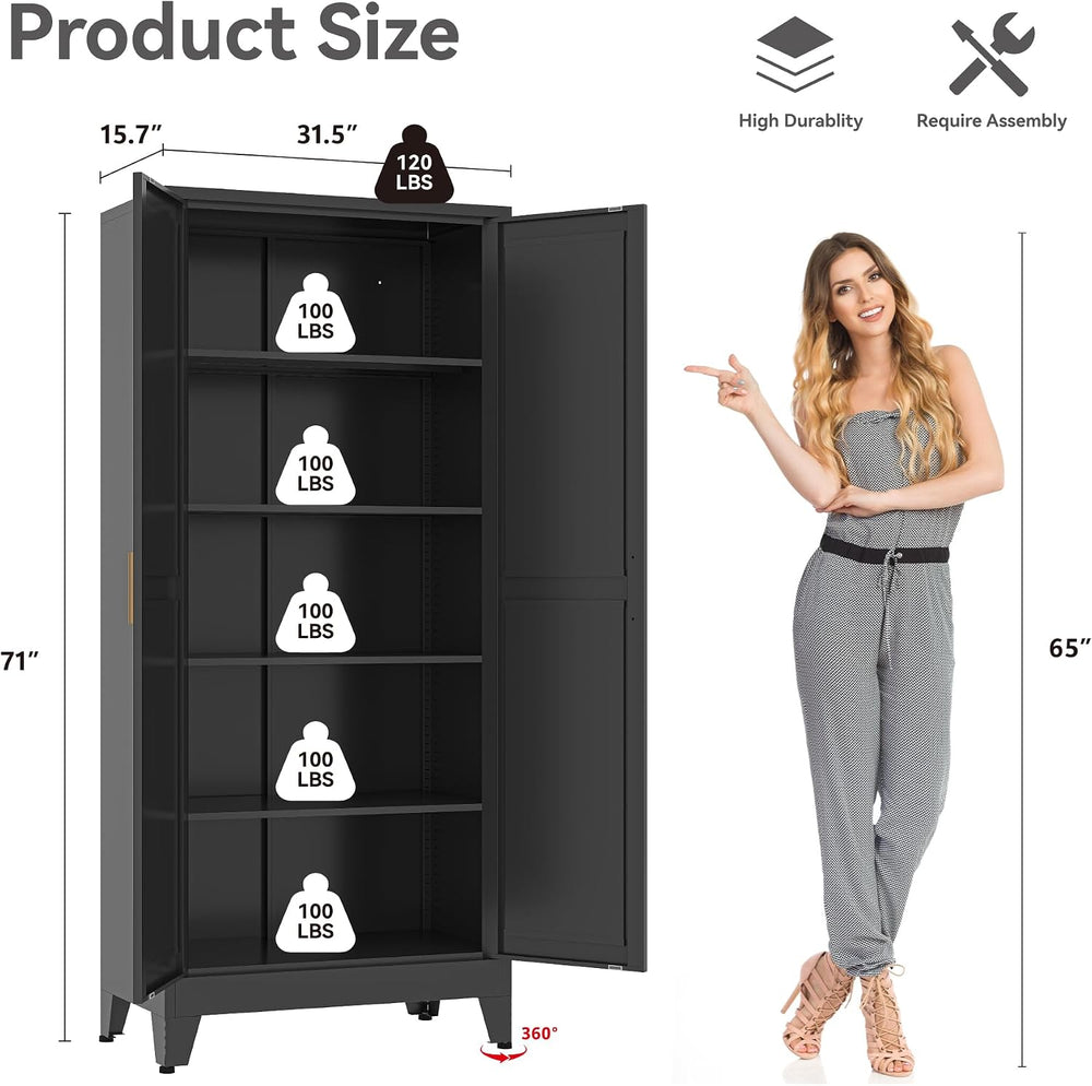 Bevivog Metal Kitchen Pantry Cupboard Cabinet, 71" Black Utility Storage...