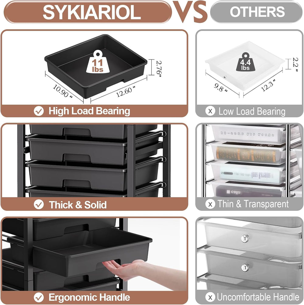 SYKIARIOL 10 Drawer Rolling Cart,Black