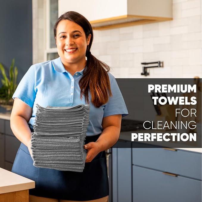 12" x 12" MW Pro Multi-Surface Microfiber Cleaning Cloths | Gray - Image 3