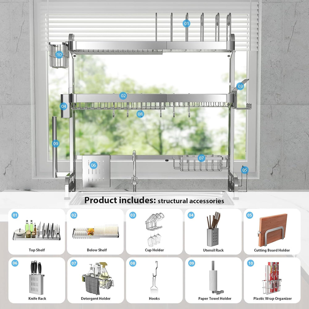 Over The Sink Dish Drainer Drying Rack 3 Tier Adjustable Width