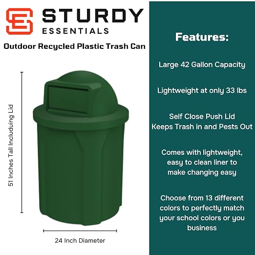 42 Gallon Circle 100% Recycled Plastic Heavy Duty Outdoor Commercial Trash Can - Image 2