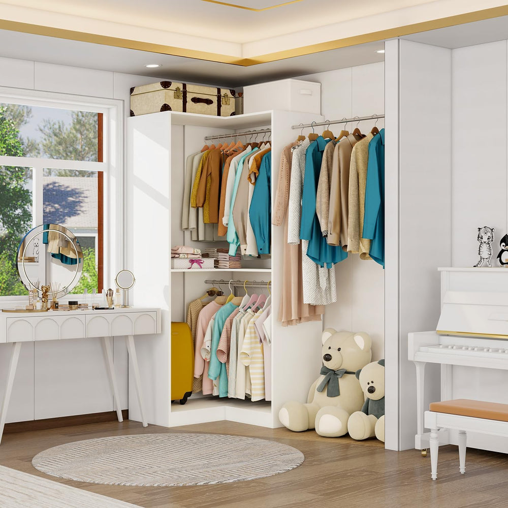 Vomavex Corner Closet System with 3 Hanging Rods, 30.8”-70.2” L Shaped Freest...