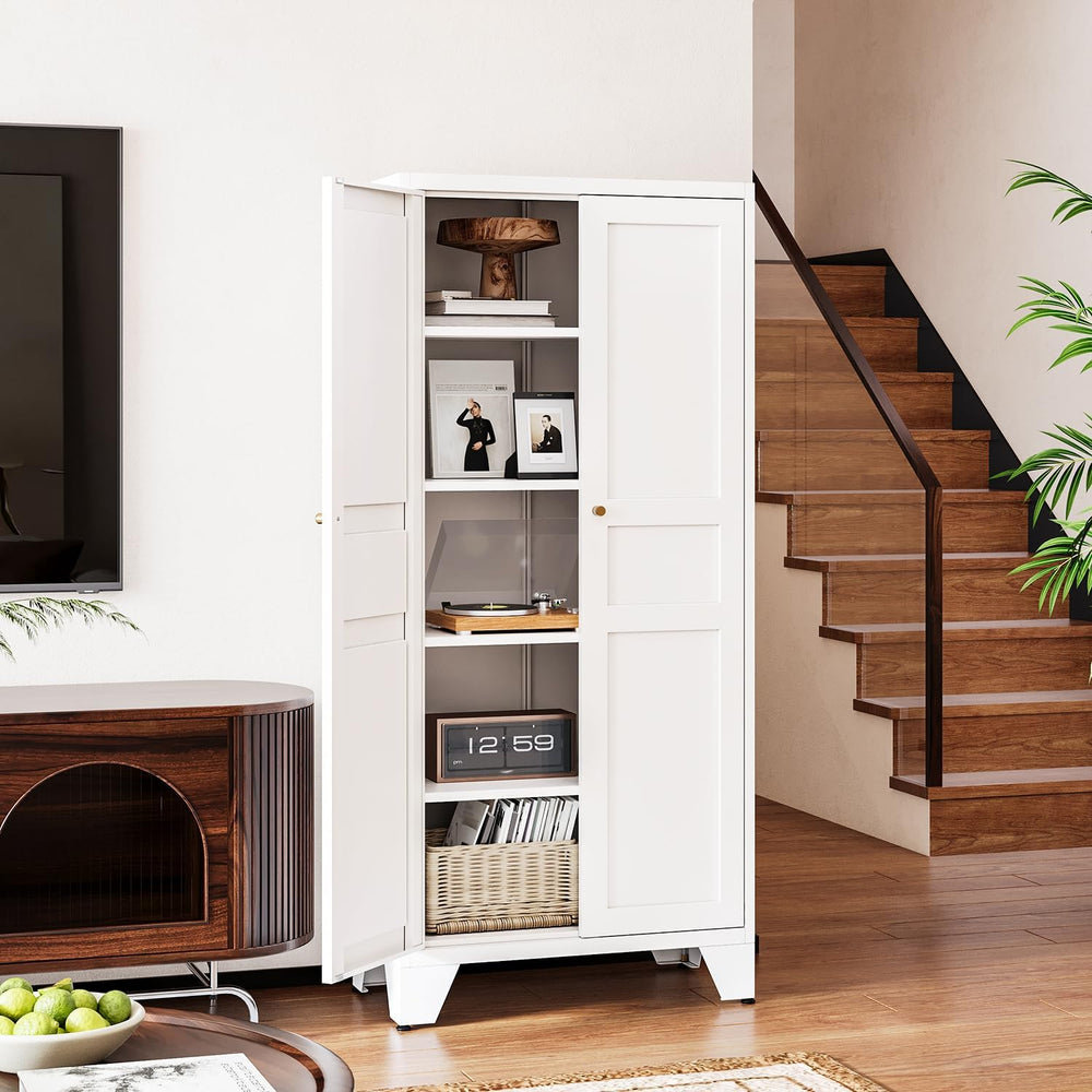 Letaya White Storage Cabinet with Feets-Metal Home Kitchen Pantry Cabinets wi...