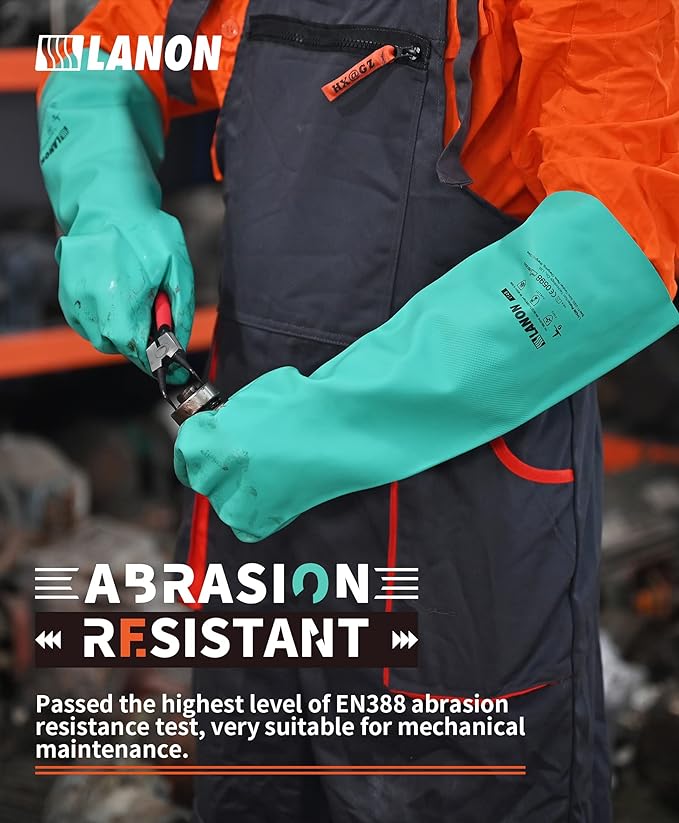 LANON Nitrile Chemical Resistant Gloves, Reusable Heavy Duty Safety Work Gloves - Image 4