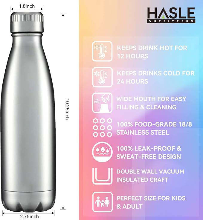 HASLE OUTFITTERS 17oz Stainless Steel Water Bottles Bulk, Vacuum Insulated - Image 5