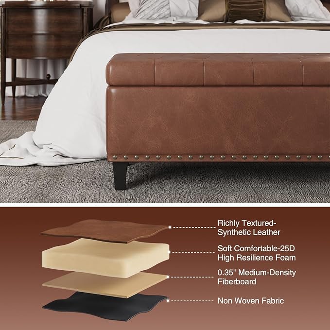 Storage Ottoman Bench, 51-Inch Large Storage Bench
