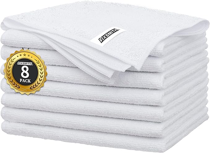 FIXSMITH White Microfiber Cleaning Cloth -Pack of 8, Highly Absorbent Cleaning by FIXSMITH