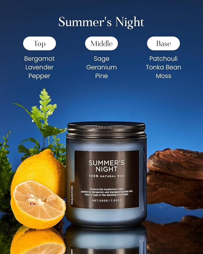 M&SENSE Summer's Night Scented Candle, All Natural Soy Wax Clean Non Toxic - Image 2