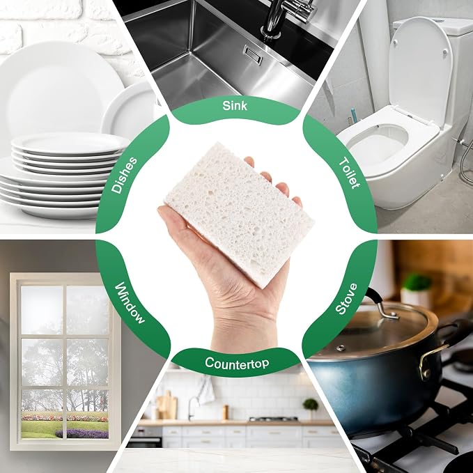 6-Pack Kitchen Sponges, Condense Eco Cellulose Non-Scratch Scrub Heavy Sponge - Image 6