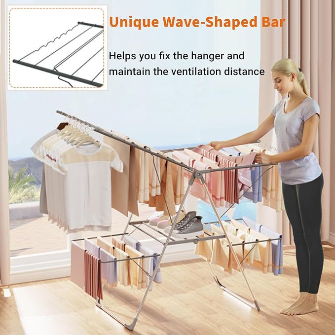 Bigzzia Clothes Drying Rack Foldable, 2-Level Large Laundry Drying Rack