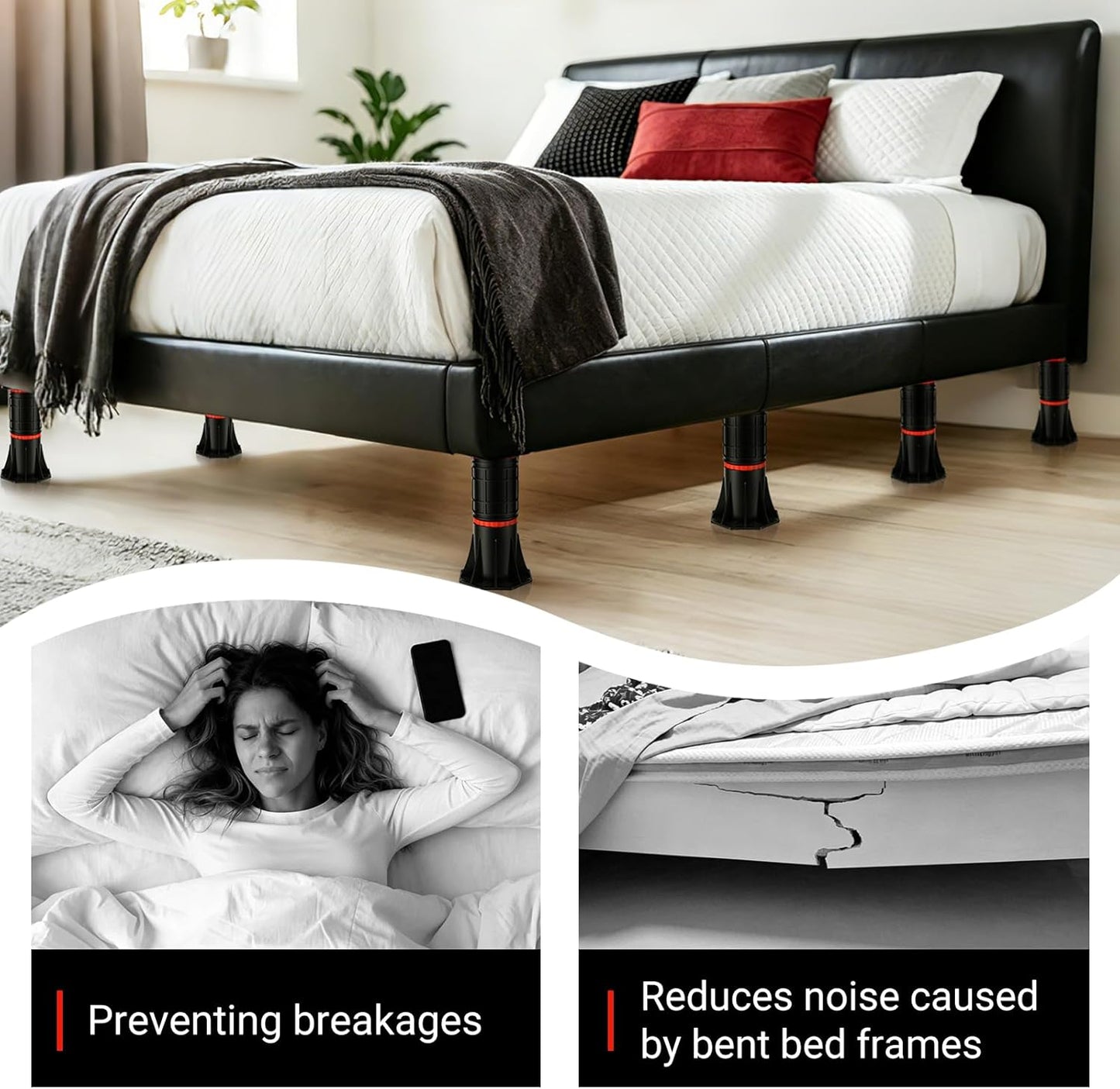 LOSCHEN 2 PCS Adjustable Bed Support Legs 8.4-13.5 Inch, Heavy Duty Bed Frame Center Support Legs for Bed Slats/Platform Bed,Bed Support Reinforcement Parts Bed Slats Support Leg Bed Replacement Legs