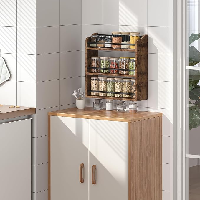 Spice Rack Wall Mounted, Wood 3 Tier Spice Rack - Image 7