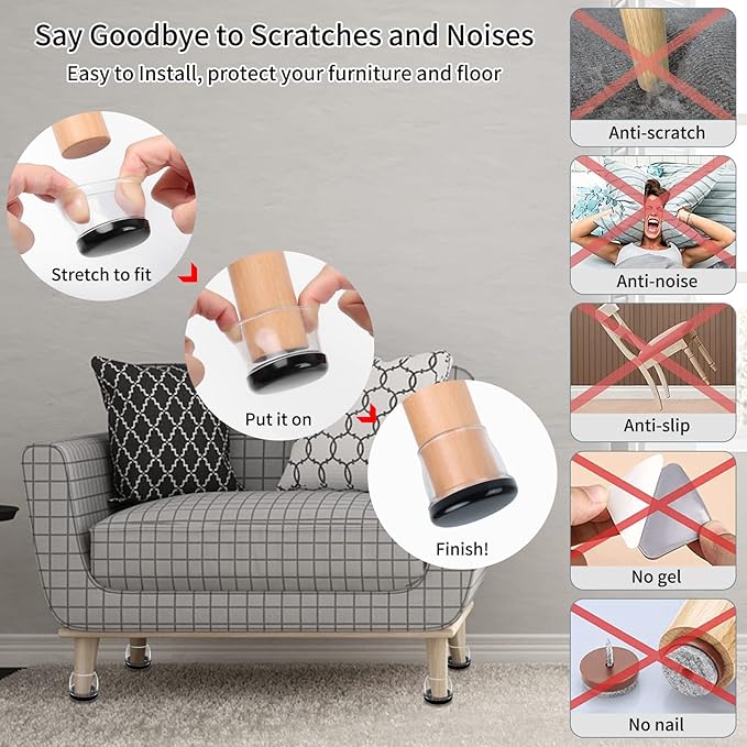 Ezprotekt 24 Pcs Large Clear Silicone Chair Leg Sliders - Image 6