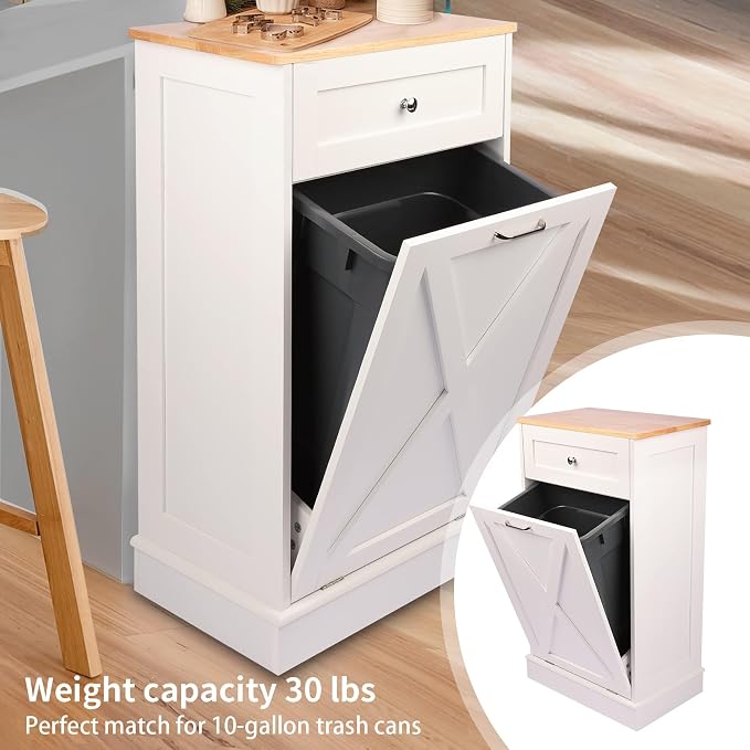 Betterhood Tilt Out Trash Cabinet 10 Gallon Wooden Free Standing Laundry Sorter - Image 7