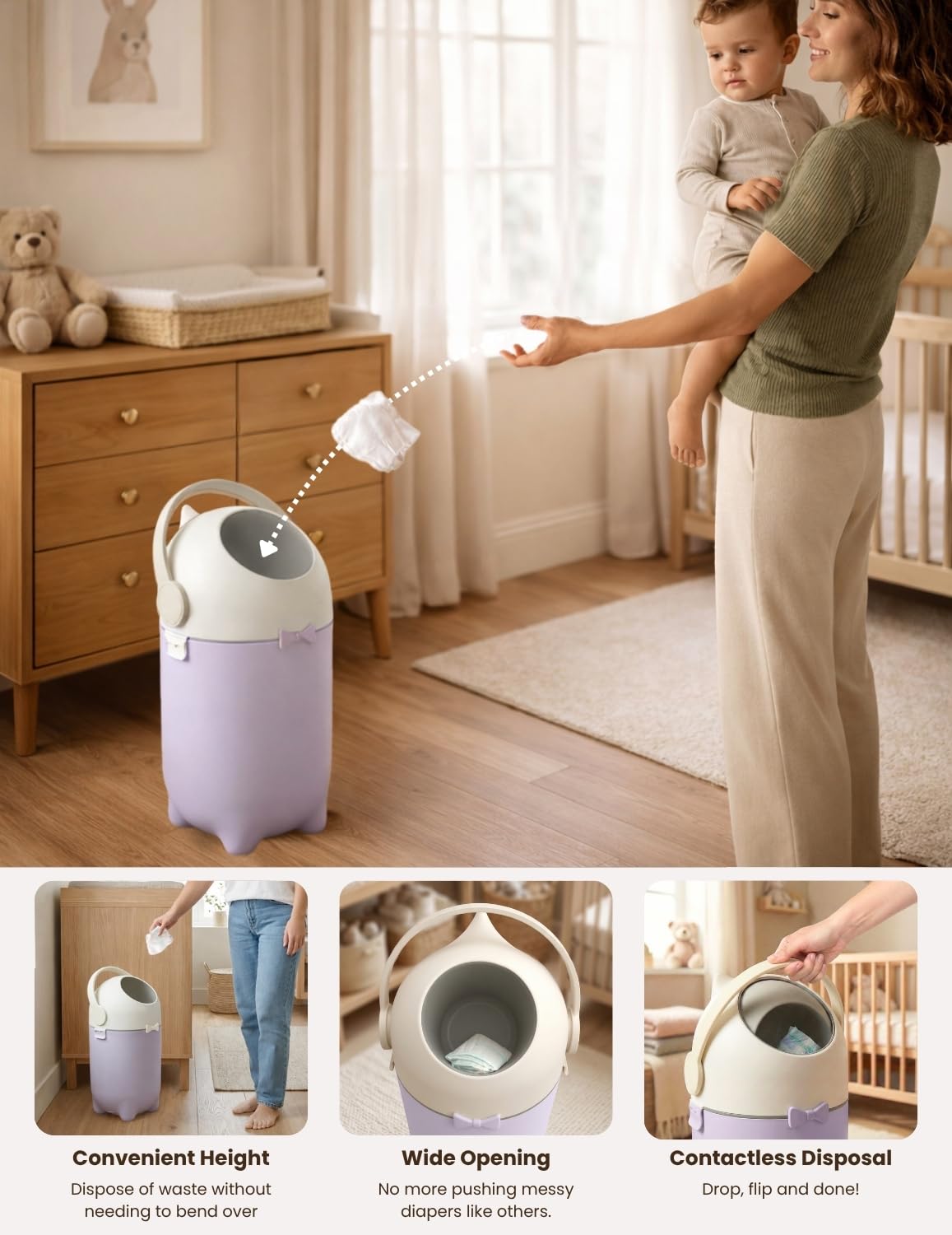 iTouchless 4 Gal Kids Room Wastebasket | Odor-Sealing Bin | Orchid Purple | Rotating Ball Seal Traps Smells | Vibrant Accent Color for Any Bedroom | Flip-Up Handle Opens With A Free Hand Every Time