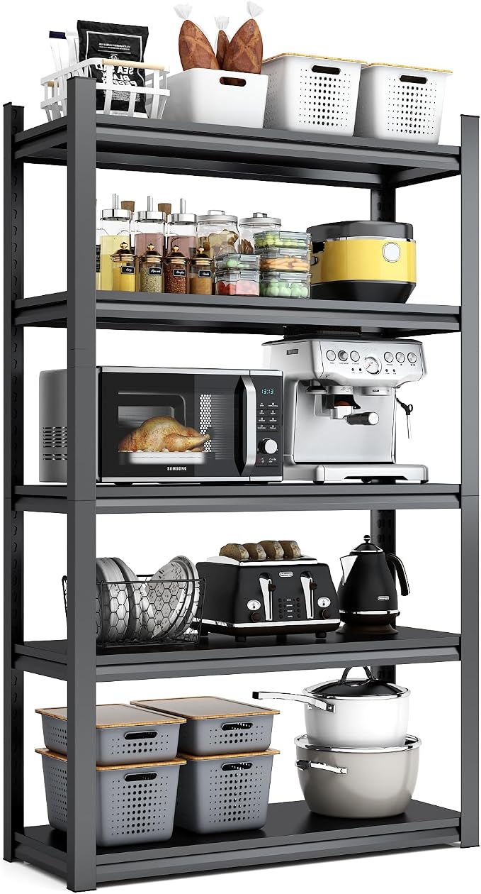 63" H Heavy Duty Garage Shelving, Metal Storage Shelves, Adjustable 5 Tier by Unknown