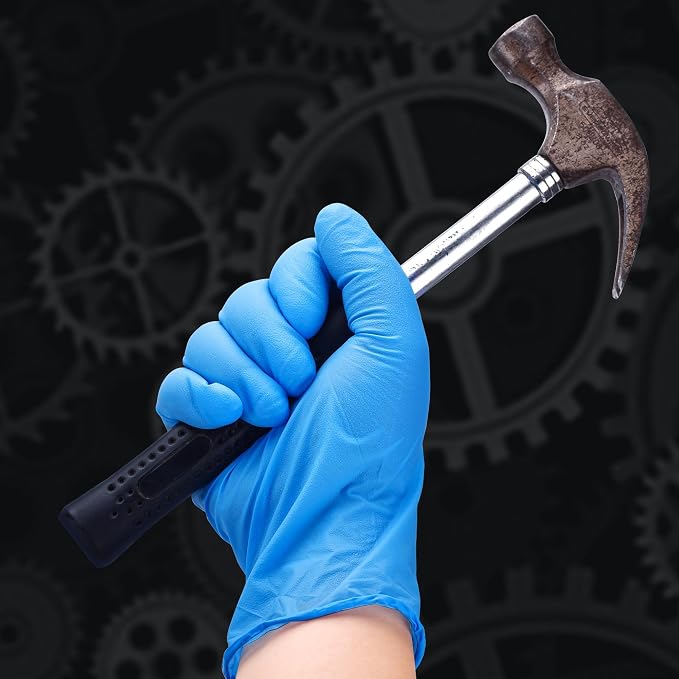 TitanFlex Heavy-Duty Blue Nitrile Gloves, Fully Textured, Mechanic Disposable - Image 9