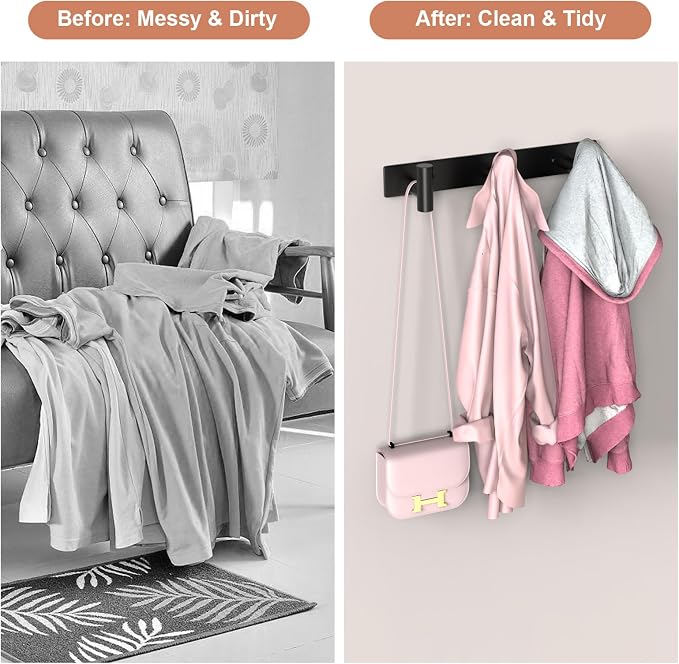 PMMASTO Coat Rack Wall Mounted, 3 "T Shaped Wall Hooks - Image 6