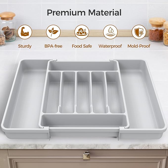 Extra Large Expandable Silverware Organizer, BPA-Free Food-Safe Cutlery - Image 4