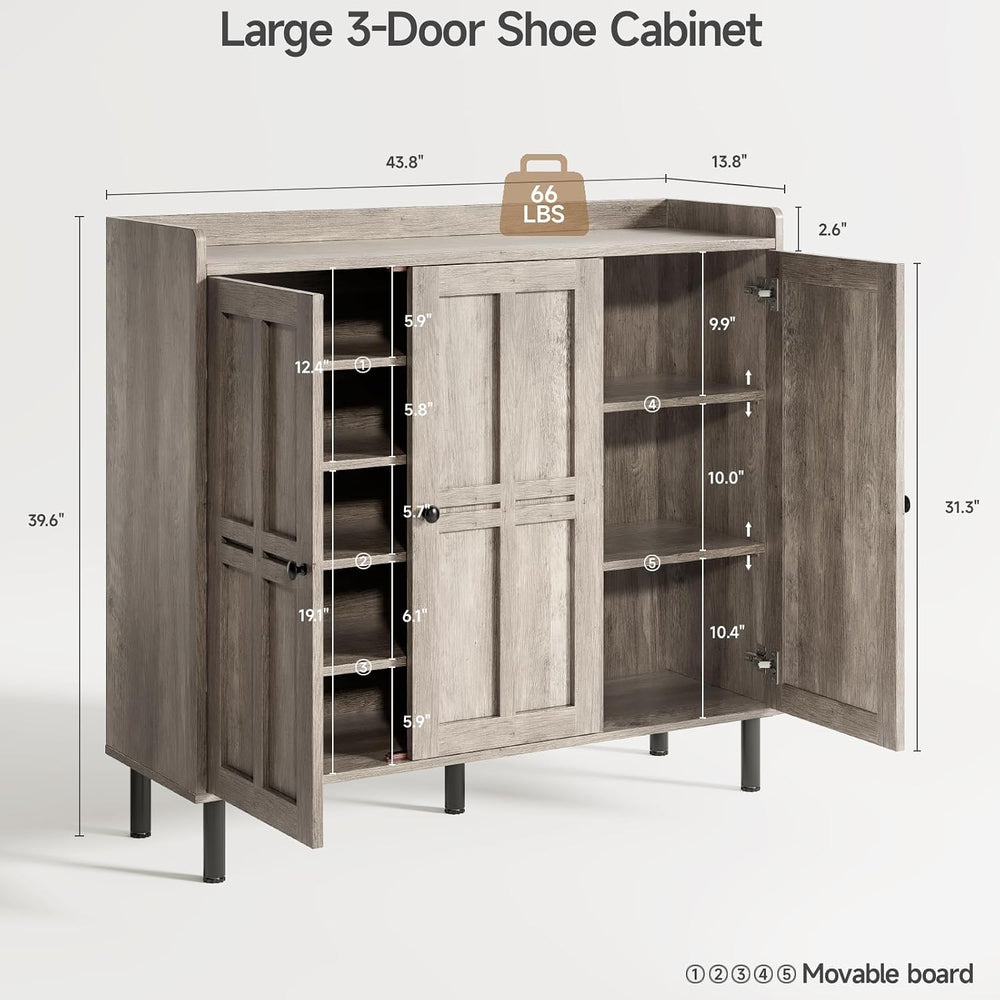 ONBRILL Entryway Shoe Cabinet with 3 Doors & Adjustable Shelves (Gray Wash)
