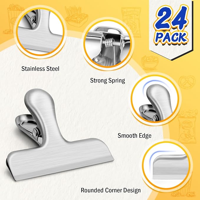 VNDUEEY 24 Pack Stainless Steel Chip Clips, Bag Clips - Image 3