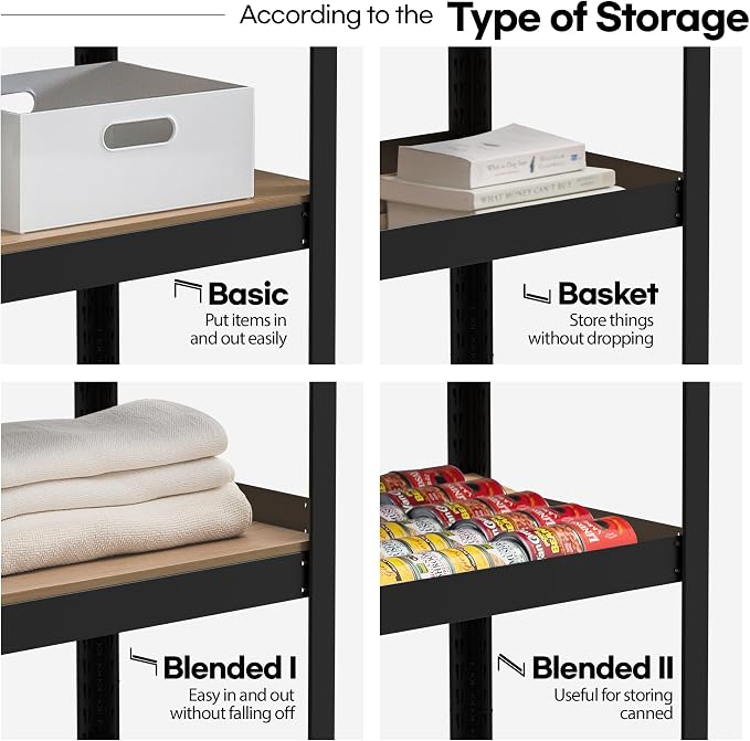 HOMEDANT House Black 5 Tier 24.4" W Laminated Metal Shelving Unit Adjustable - Image 5
