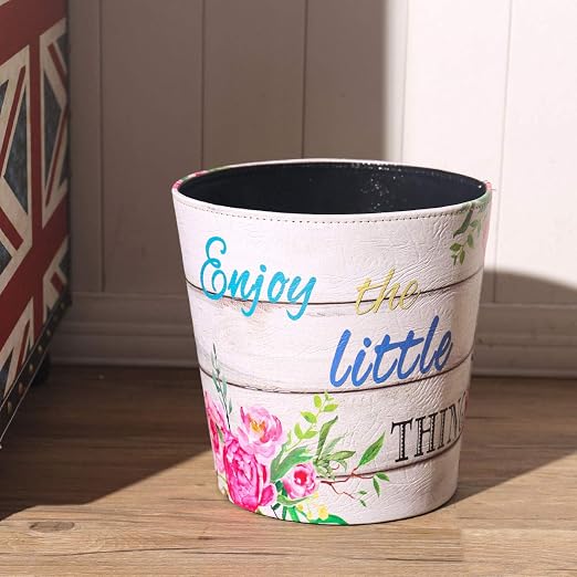 PU Leather Small Trash Can Wastebasket, Round Garbage Container Basket - Image 5