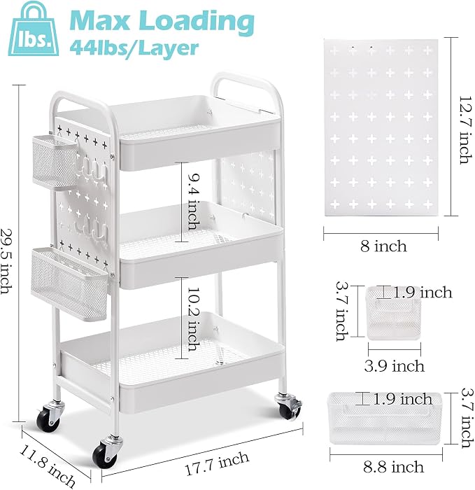 TOOLF 3-Tier Rolling Cart, Metal Utility Storage Cart - Image 7