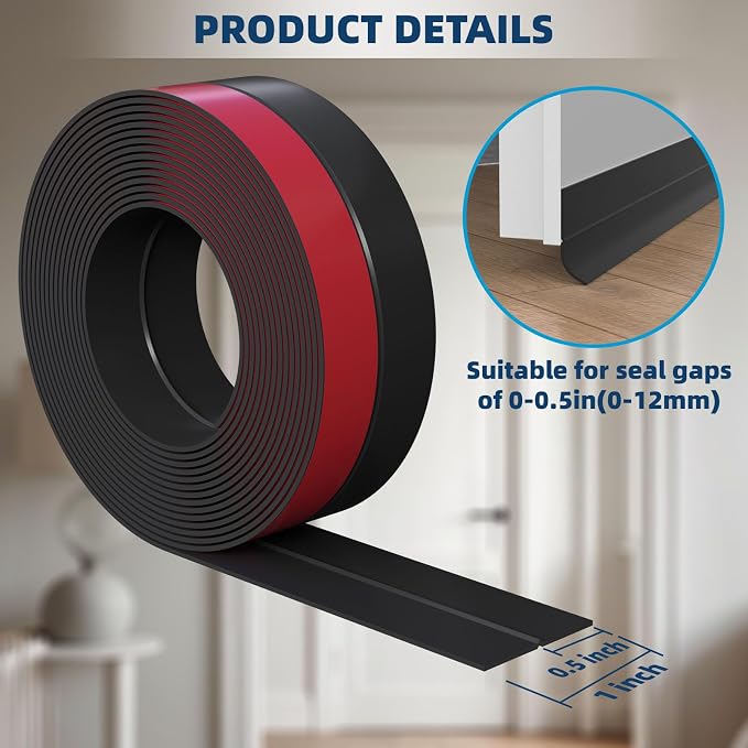 Heavy-Duty 36 ft x 1 in Weather Stripping, Extra Thick 2mm Door Draft Stopper - Image 3