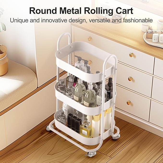 EAGMAK 3 Tier Rolling Cart, Round Metal Utility Cart - Image 2